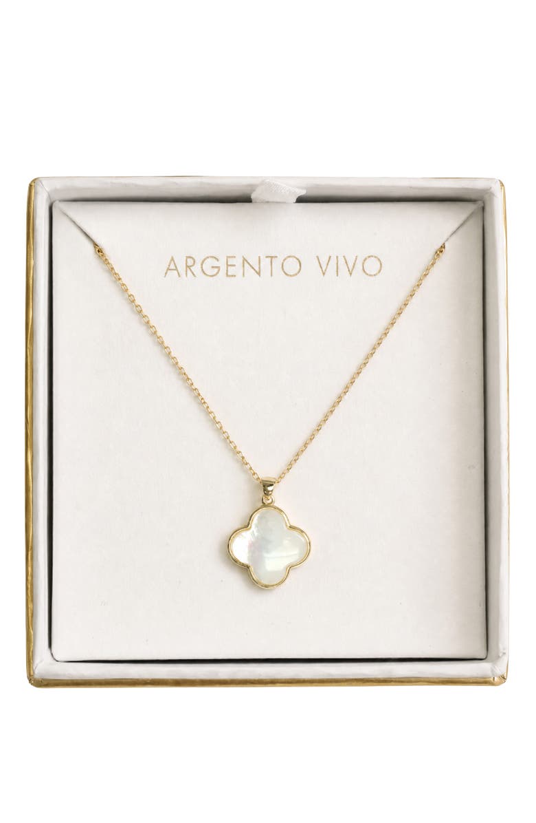 Argento Vivo Sterling Silver Mother-of-Pearl Clover Pendant Necklace, Alternate, color, White/ Gold