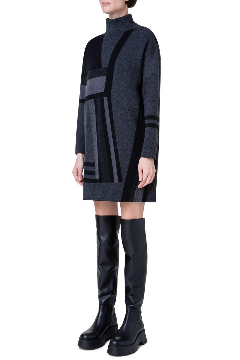 Abstract Print Long Sleeve Cashmere Sweater Dress, Alternate, color, 189 CHARCOAL-BLACK