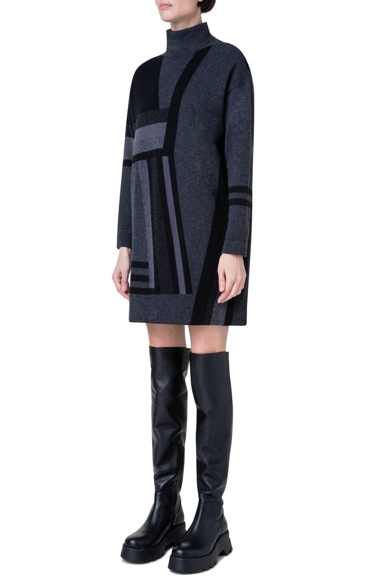 Akris Abstract Print Long Sleeve Cashmere Sweater Dress, Alternate, color,