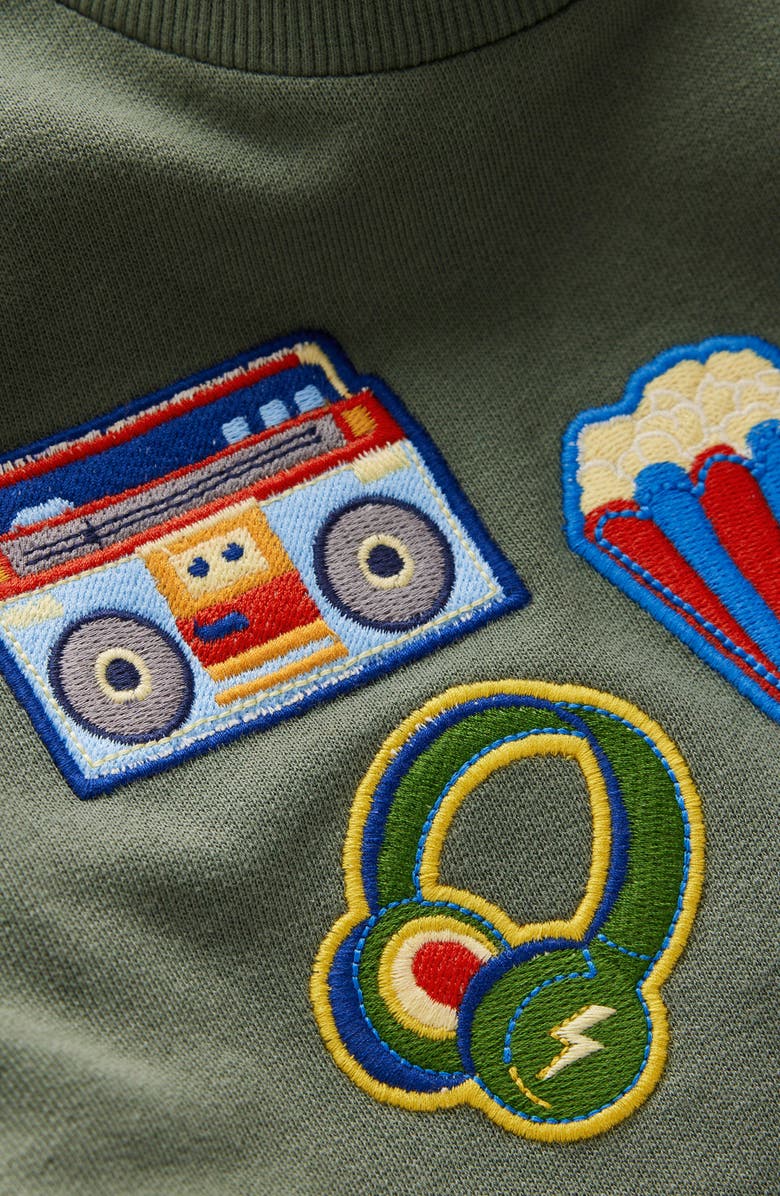 Mini Boden Kids' Entertainment Appliqué Cotton Sweatshirt, Alternate, color, Green Activity