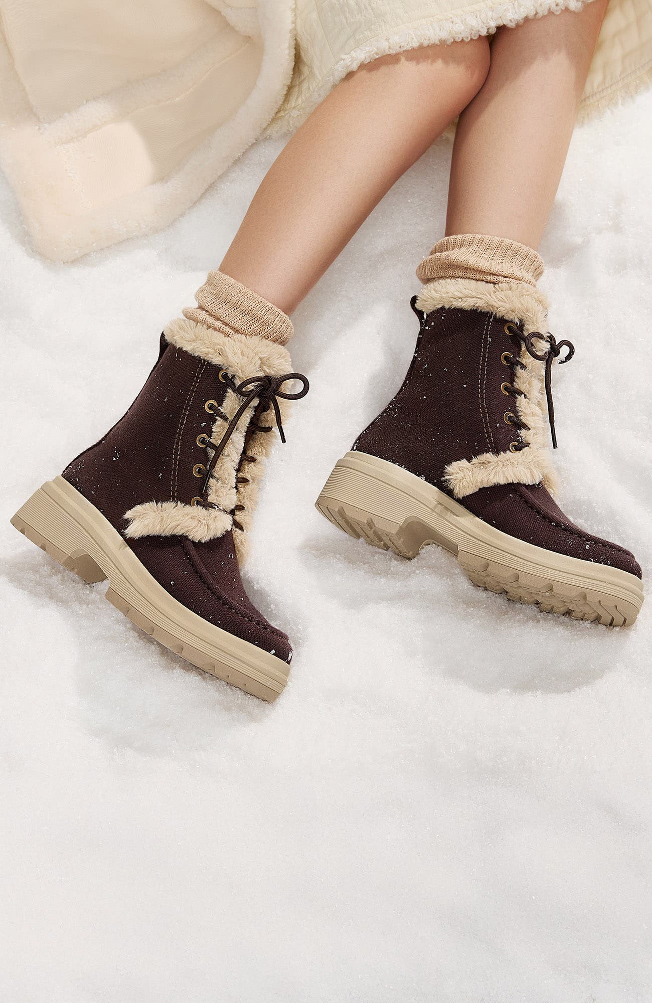 Terry Faux Fur Water-Repellent Lightweight Warm Boots, Alternate, color, Dark Chocolate