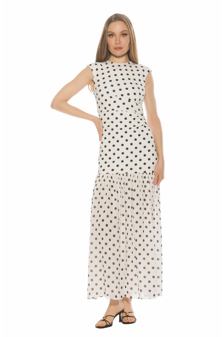 Caelen Cap Sleeve Drop Waist Maxi Dress, Alternate, color, IVORY POLKA