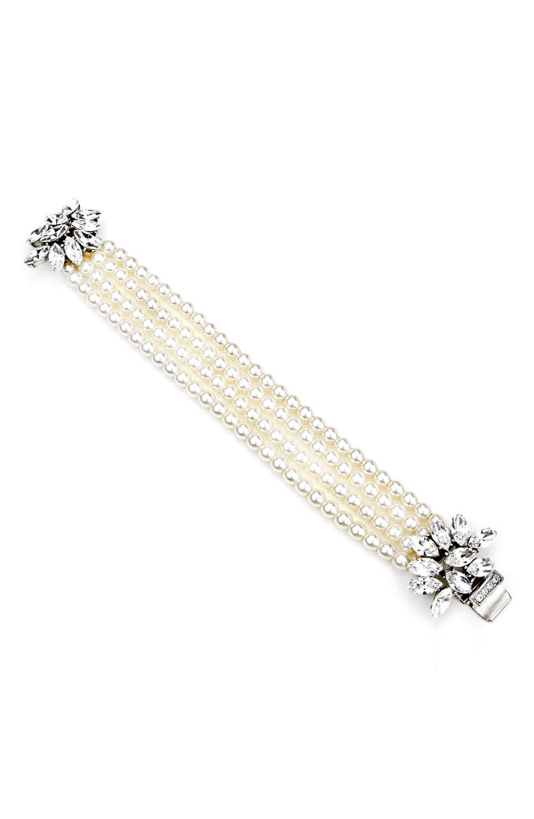 Ben-Amun Cascading Crystals Faux Pearl Bracelet, Main, color, 