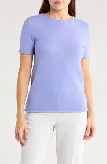 Theory Tolleree Short Sleeve Cashmere Sweater In Blue