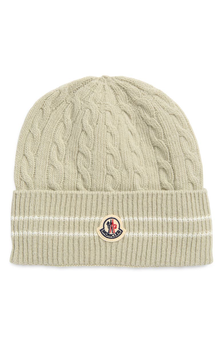 Moncler Kids' Cable Knit Virgin Wool Blend Beanie, Main, color, Mint