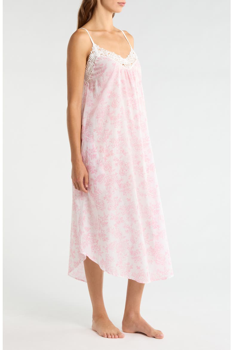 Nostalgia Floral Lace Trim Cotton Voile Nightgown, Alternate, color, DESERT ROSE