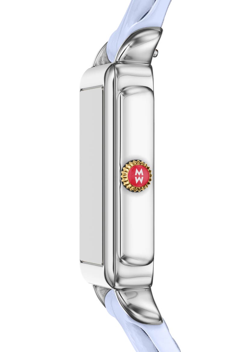 Deco II Diamond Mother-of-Pearl Leather Strap Watch, 26mm x 28mm, Alternate, color, BLUE/ WHITE GOLD