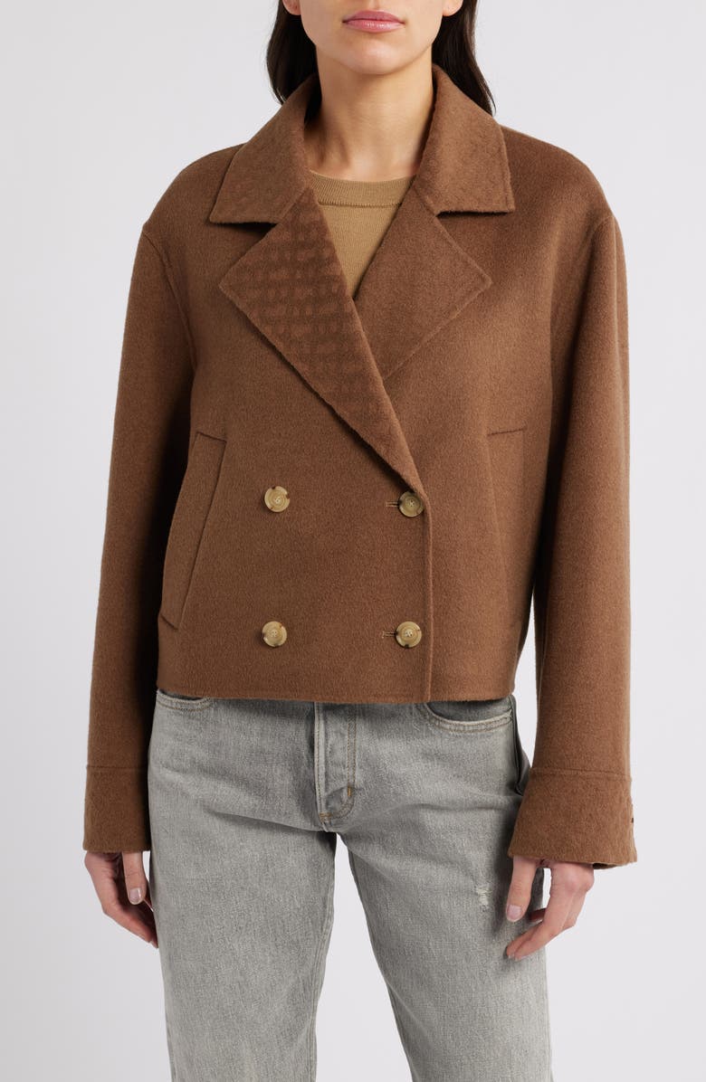 BOSS Jutano Contrast Print Double Breasted Wool Blend Jacket, Alternate, color, Open Brn