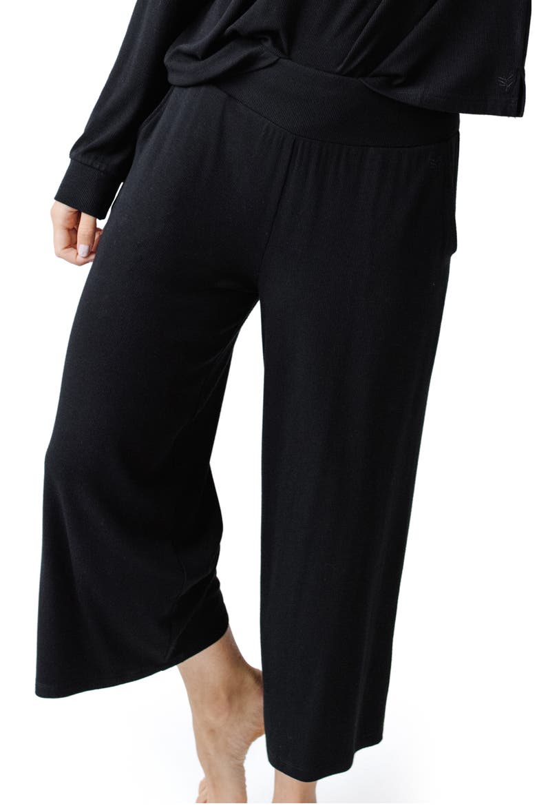 Wide Leg Rib Pajama Pants, Main, color, BLACK
