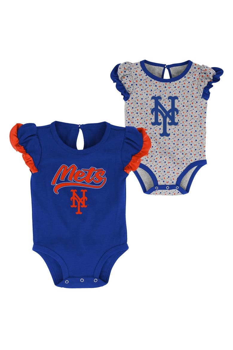 Newborn & Infant Royal/Heathered Gray New York Mets Scream & Shout Two-Pack Bodysuit Set, Main, color, Blue