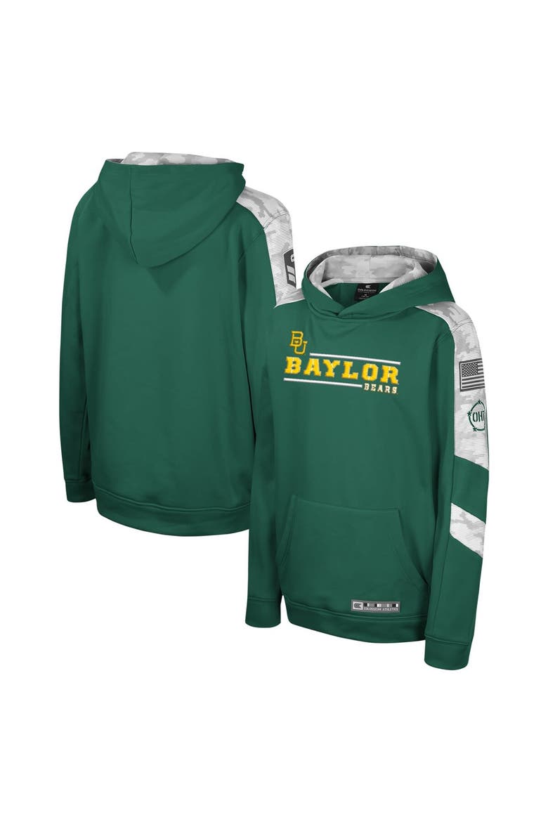Youth Colosseum Green Baylor Bears OHT Military Appreciation Cyclone Digital Camo Pullover Hoodie, Main, color, Green