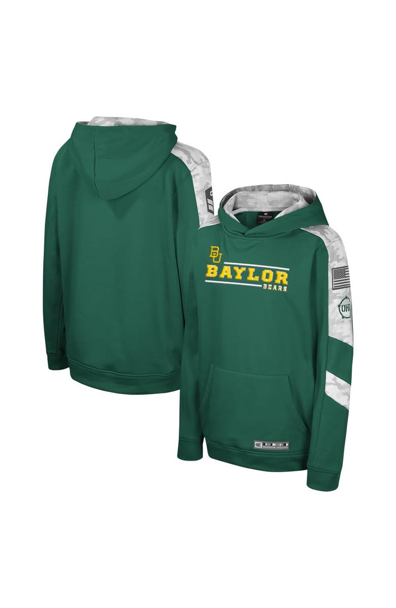 COLOSSEUM Youth Colosseum Green Baylor Bears OHT Military Appreciation Cyclone Digital Camo Pullover Hoodie, Main, color, Green