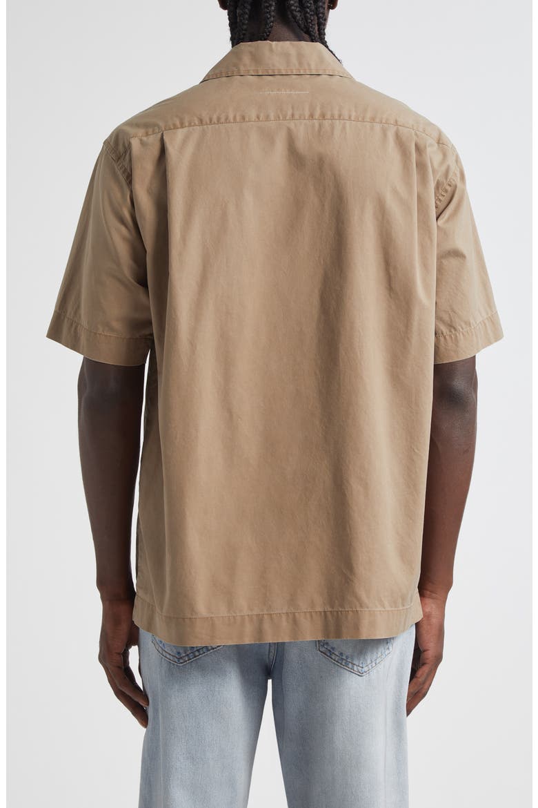Embroidered Numeric Logo Short Sleeve Button-Up Shirt, Alternate, color, DUNE
