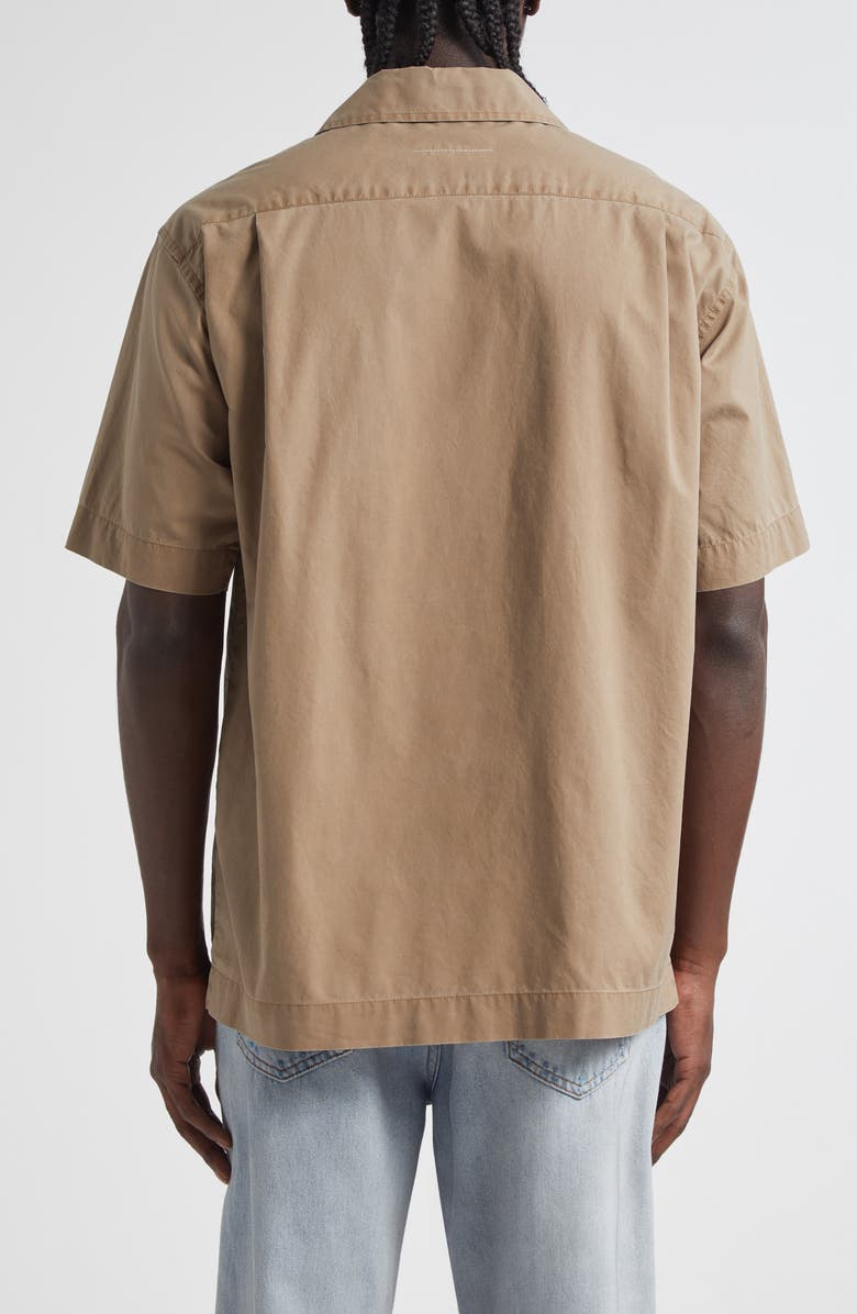 MM6 Maison Margiela Embroidered Numeric Logo Short Sleeve Button-Up Shirt, Alternate, color, Dune