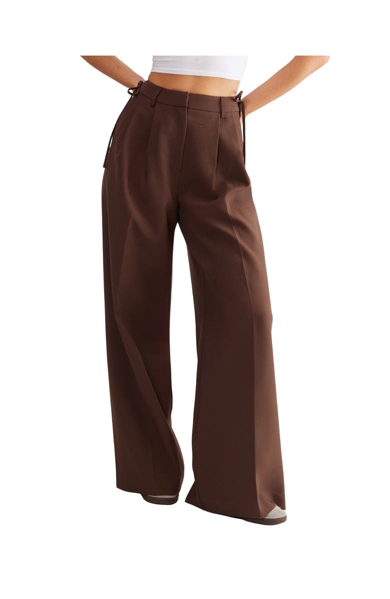 NASTY GAL Premium Tailored Tie Detail Pants, Alternate, color, Choc Brown