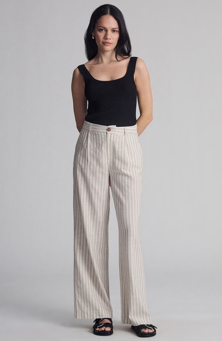 Mavi Jeans Pleated Stripe Pants, Alternate, color, Ivory/ Black Stripe
