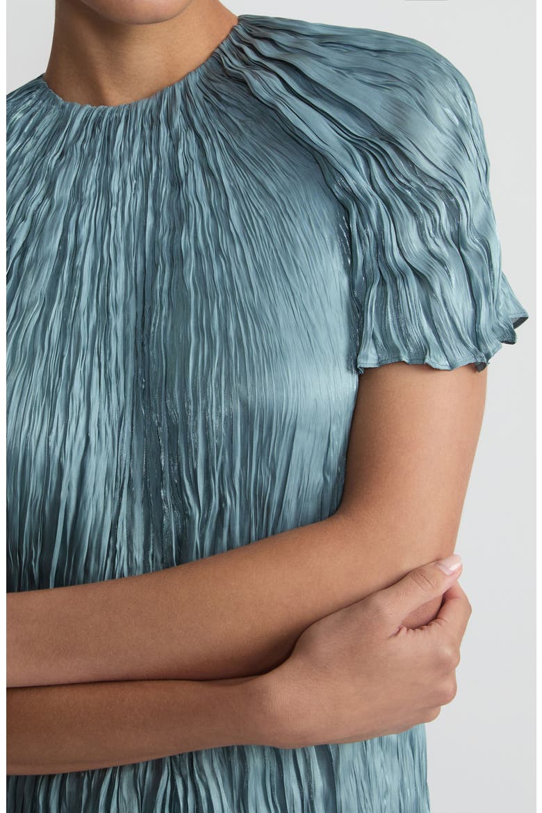 Iridescent Twill Plissé Maxi Dress, Alternate, color, LAGOON GREEN