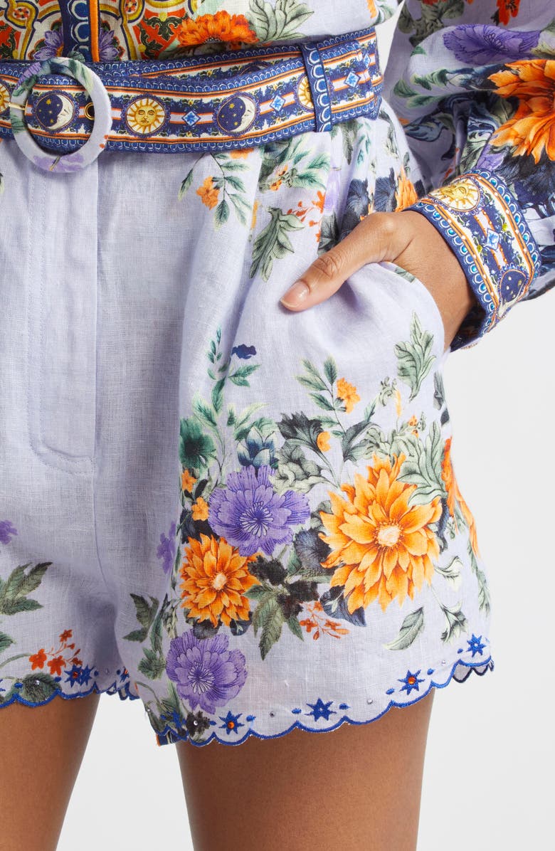 Camilla Tuck Front Belted Linen Shorts, Alternate, color, Luscious In Lisbon