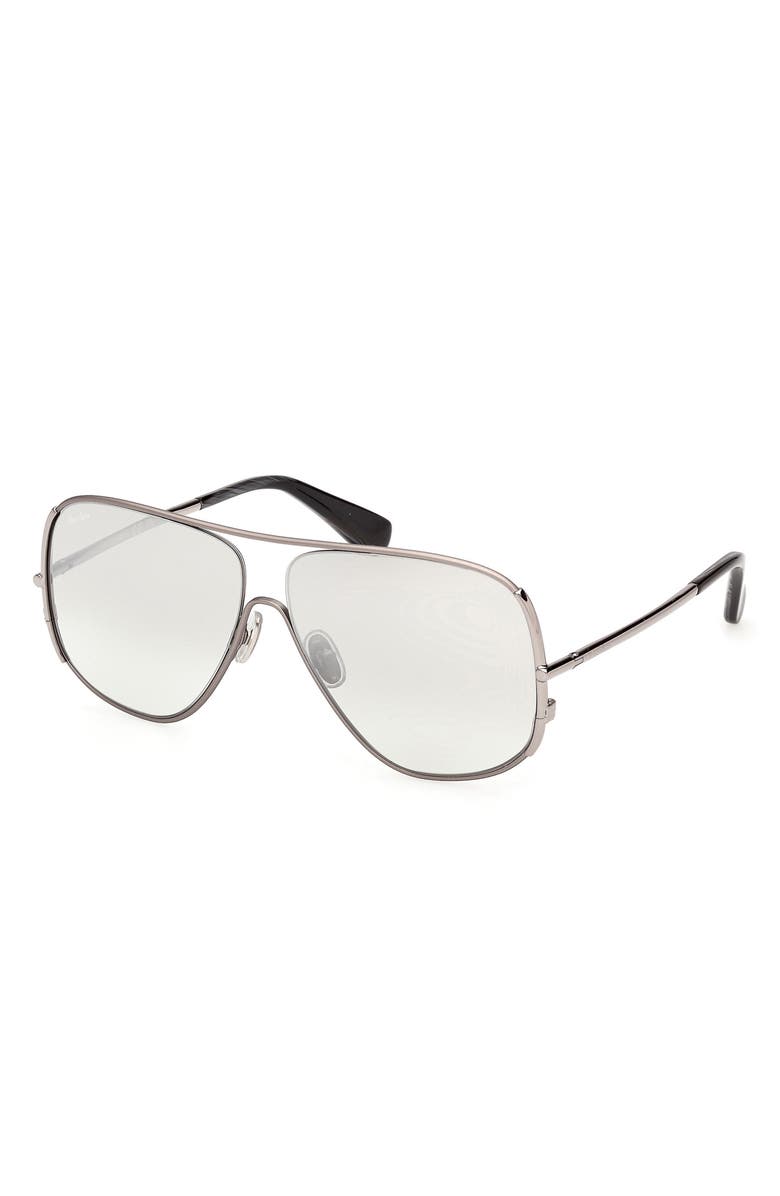 Max Mara 60mm Pilot Sunglasses, Alternate, color, Ruthenium Black Horn / Smoke