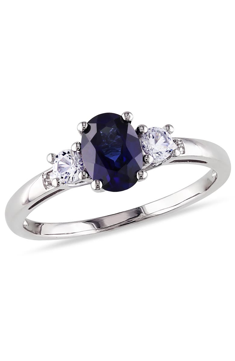 Julianna B. Created Blue & White Sapphire 3-Stone Ring, Main, color, Lab-Created Sapphire