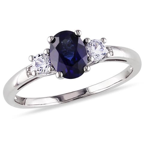 Created Blue & White Sapphire 3-Stone Ring