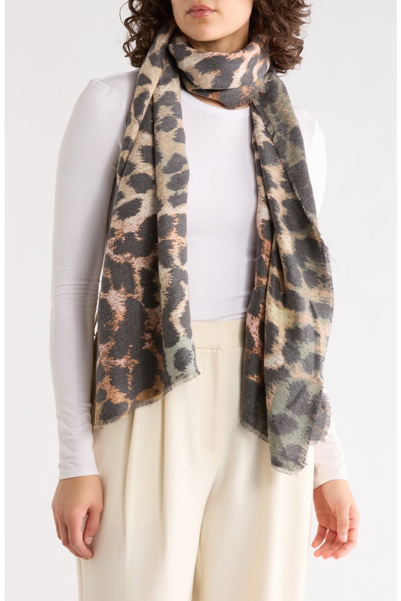 Brushstroke Leopard Scarf, Main, color, GREEN
