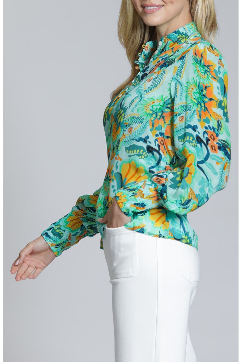Print High Neck Shirt, Alternate, color, TURQUOISE YELLOW MULTI