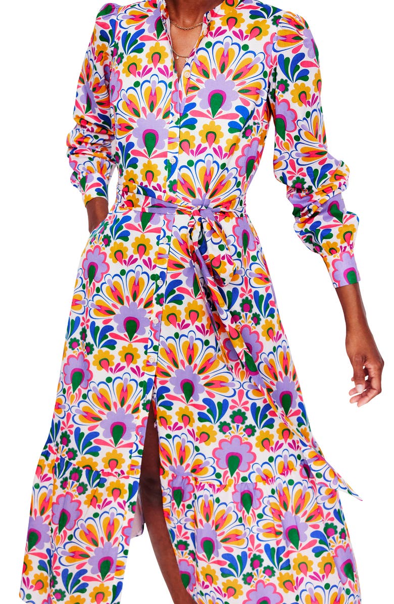 Boden Mia Ruffle Hem Tie Waist Long Sleeve Maxi Shirtdress, Alternate, color,