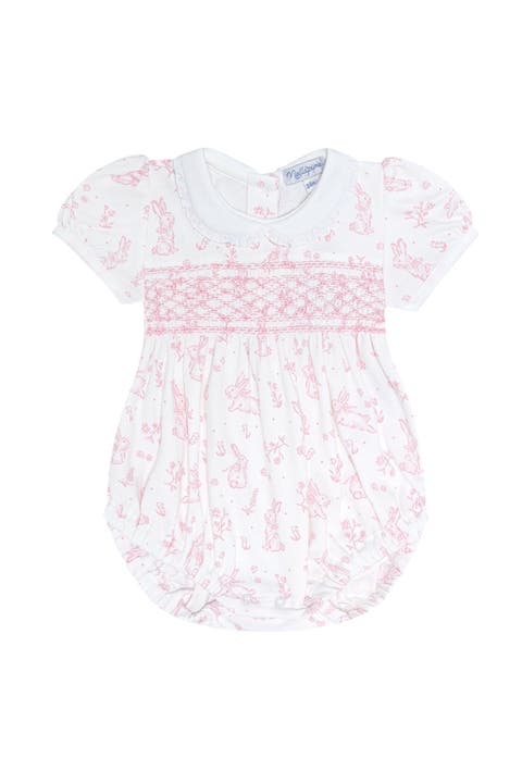 Pink Bunny Toile Smocked Bubble - Baby