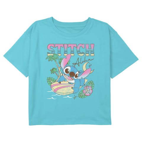 Girls' Surfing Aloha Stitch Graphic Cropped T-Shirt