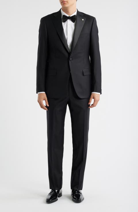 Notched Lapel Black Wool Tuxedo (Regular & Big)