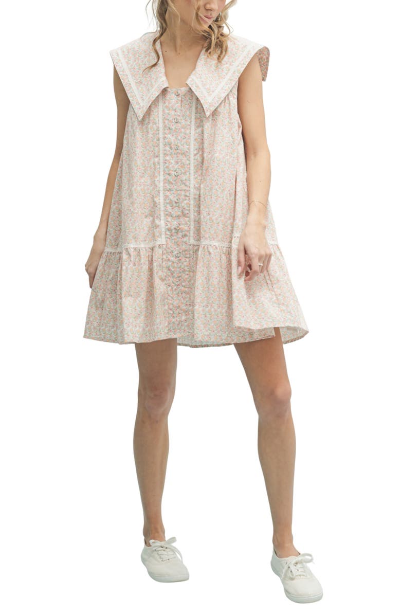 WISHLIST Floral Sailor Collar Minidress, Main, color, Peach/ White