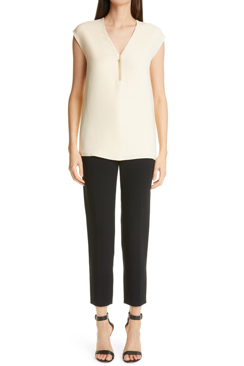 Emma Crop Crepe Marocain Pants, Alternate, color, CAVR CAVIAR