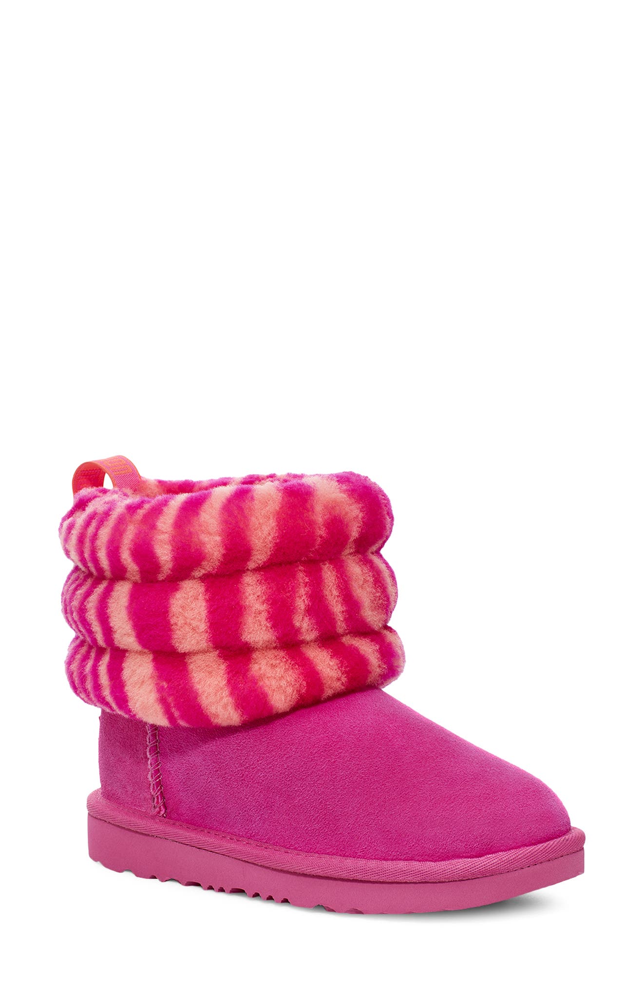 Mini Fluff Genuine Shearling Bootie, Main, color, ROCK ROSE