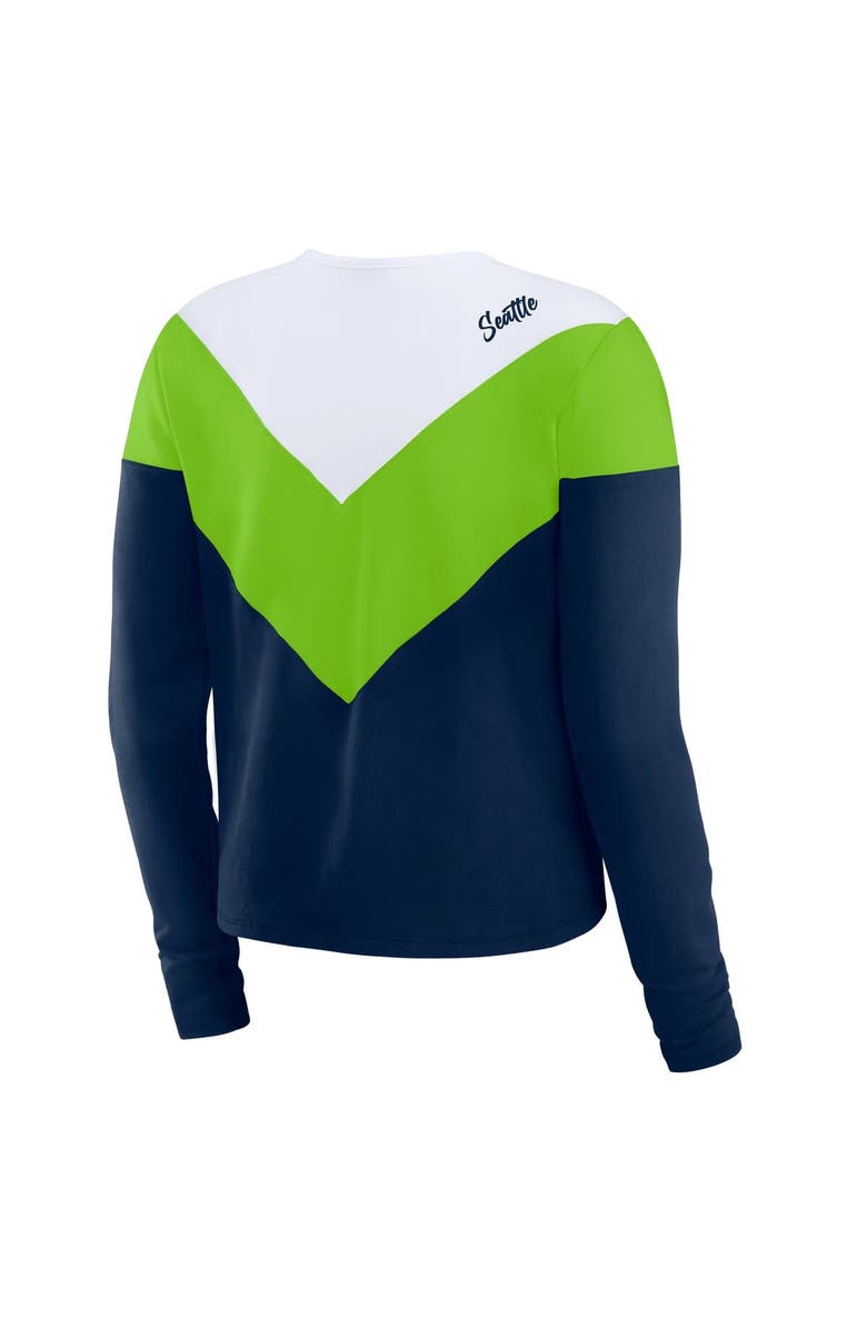 WEAR by Erin Andrews Women's WEAR by Erin Andrews College Navy/Neon Green Seattle Seahawks Plus Size Chevron Tri-Blend Long Sleeve T-Shirt, Alternate, color, College Navy