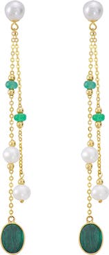 EFFY 14K Yellow Gold ,Emerald,Fresh Water Pearl,Malachite Earrings