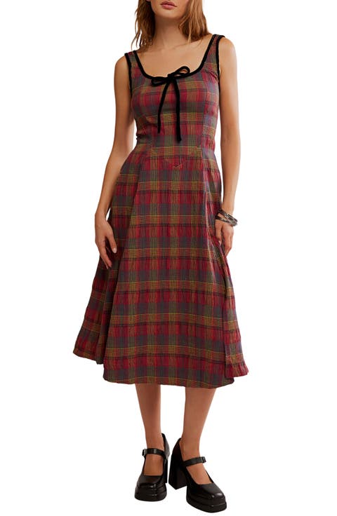 Freya Plaid Bow Midi Dress