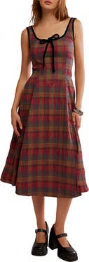 Free People Freya Plaid Bow Midi Dress