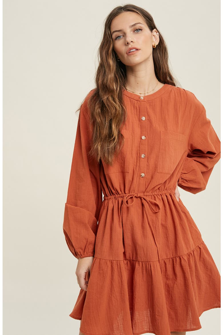 Long Sleeve Minidress, Alternate, color, BRICK