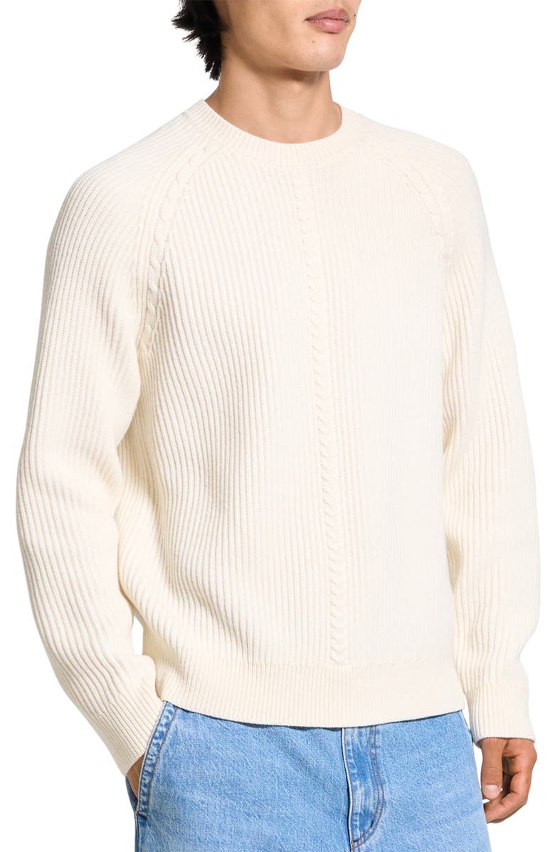 Theory Ribbed Wool & Cashmere Crewneck Sweater, Alternate, color, Winter Ivory