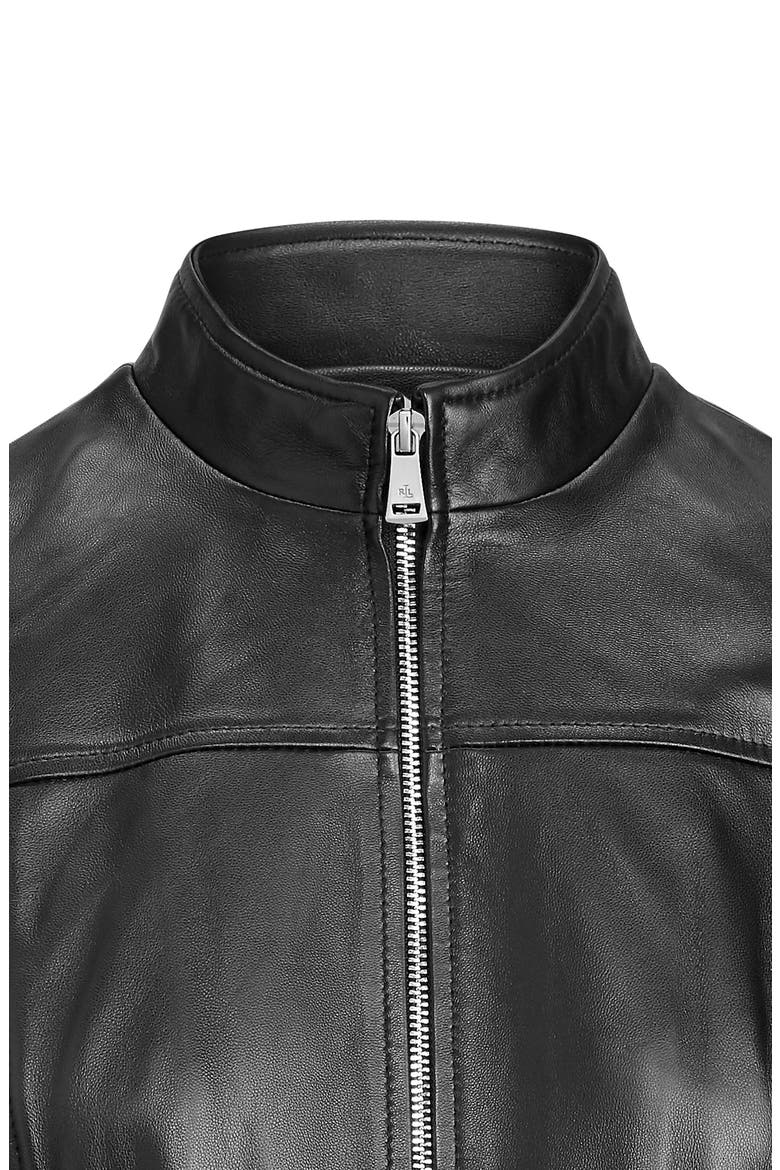 Band Collar Leather Jacket, Alternate, color, BLACK