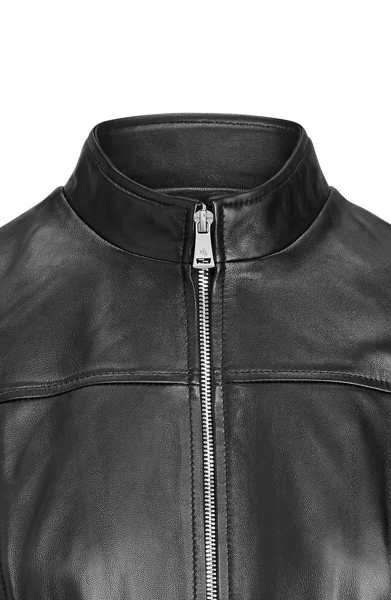 Lauren Ralph Lauren Band Collar Leather Jacket, Alternate, color,