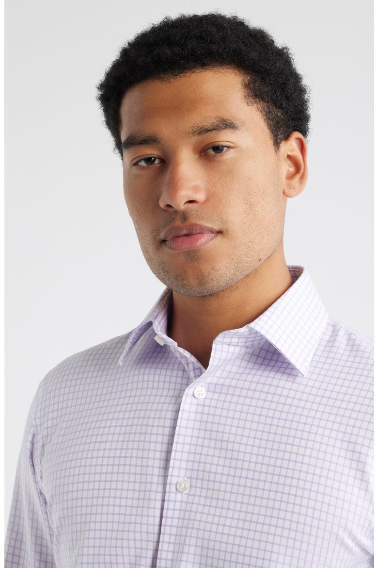 Trim Fit Grid Dress Shirt, Alternate, color, WHITE- PURPLE TWILL GRID