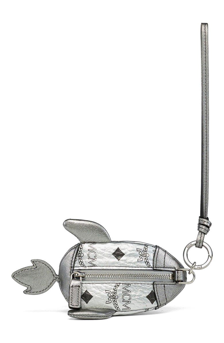 MCM Aren Rocket Pouch Charm in Visetos, Alternate, color, Silver
