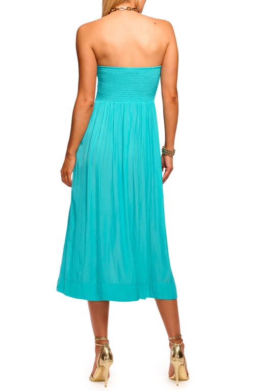 Ramy Brook Blair Strapless Smocked Midi Dress In Blue