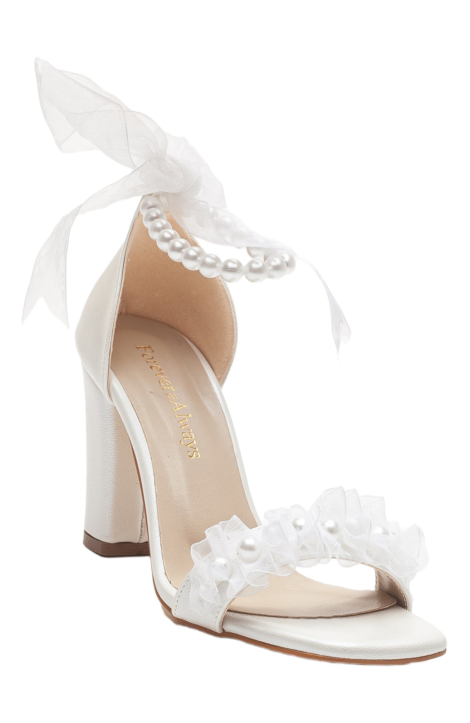 Forever 
Always Shoes Krystal Lace Bridal Sandals with Pearls, Main, color, Ivory Faux Leather