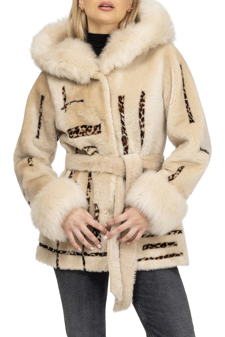 Reversible Genuine Shearling Parka with cuffs, Main, color, PALOMINO/LPRD INTARSIA