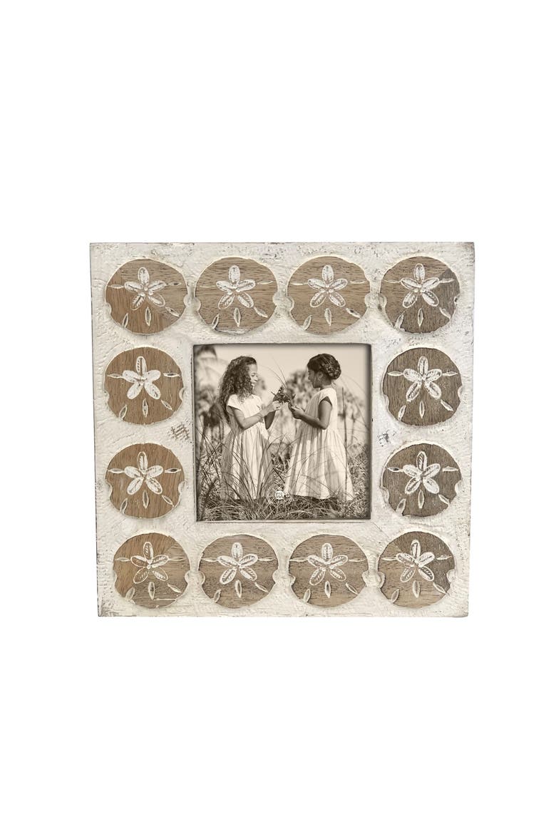 Square Sand Dollar Whitewash Mango Wood Picture Frame, Main, color, White
