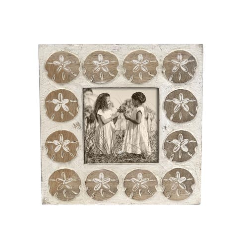 Square Sand Dollar Whitewash Mango Wood Picture Frame
