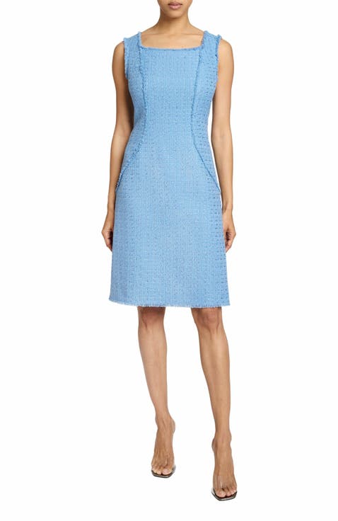 CHIYO Sleeveless A-Line Dress with Fringed Seams in Luxury Tweed